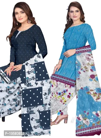 Multicolor  Blue Crepe Printed Dress Material with Dupatta For Women (Combo pack of 2)