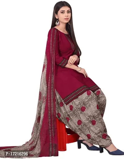 Elegant Maroon Crepe Printed Dress Material with Dupatta For Women