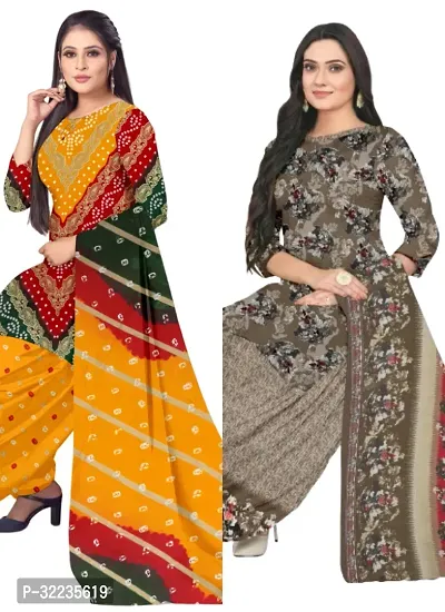 Elegant Multicoloured Cotton Printed Dress Material with Dupatta For Women (Combo Pack of 2)-thumb0