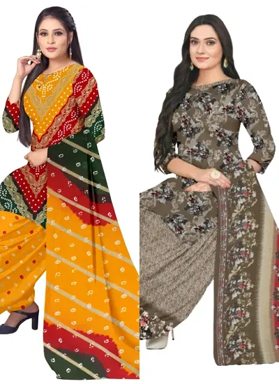 Stylish Cotton Blend Printed Unstitched Suits - Pack Of 2