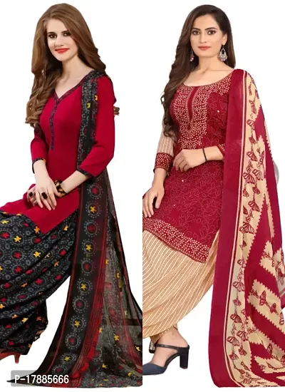 Red  Red Crepe Printed Dress Material with Dupatta For Women (Combo pack of 2)