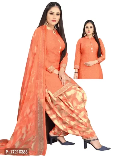 Elegant Orange Crepe Printed Dress Material with Dupatta For Women-thumb0