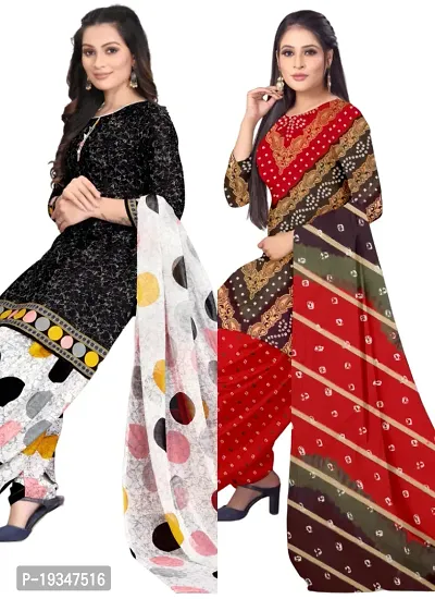 Black  Multicolor Crepe Printed Dress Material with Dupatta For Women (Combo pack of 2)