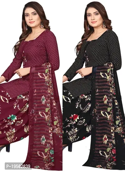 Maroon  Black Crepe Printed Dress Material with Dupatta For Women (Combo pack of 2)