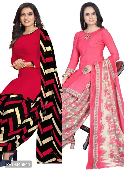 Red  Pink Crepe Printed Dress Material with Dupatta For Women (Combo pack of 2)