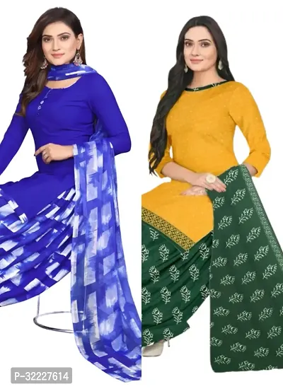 Elegant Multicoloured Cotton Printed Dress Material with Dupatta For Women (Combo Pack of 2)-thumb0