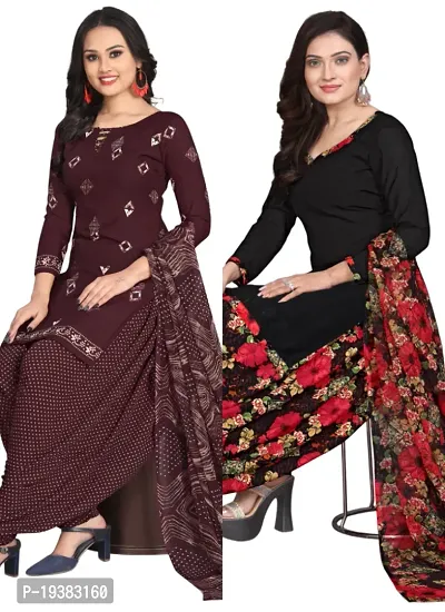 Wine  Black Crepe Printed Dress Material with Dupatta For Women (Combo pack of 2)-thumb0