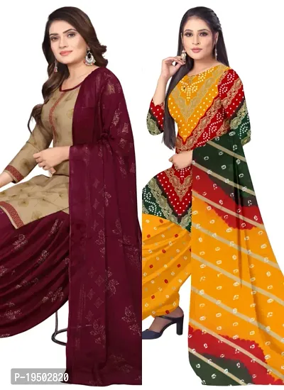 Beige  Multicolor Crepe Printed Dress Material with Dupatta For Women (Combo pack of 2)