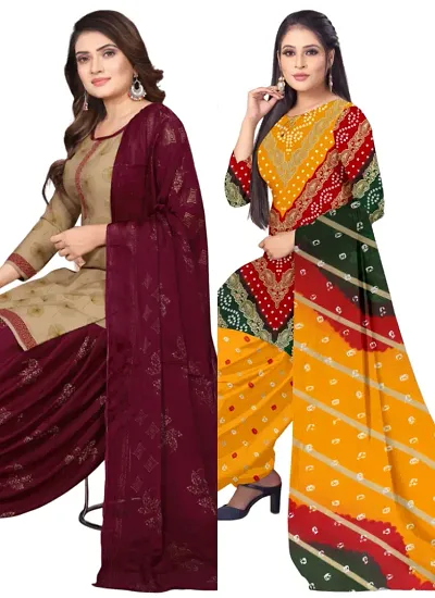 Stylish Crepe Printed Unstitched Suits - Pack Of 2