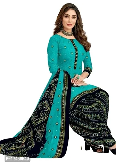 Elegant Blue Rayon Ethnic Print Dress Material with Dupatta For Women
