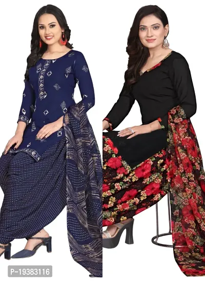 Navy Blue  Black Crepe Printed Dress Material with Dupatta For Women (Combo pack of 2)