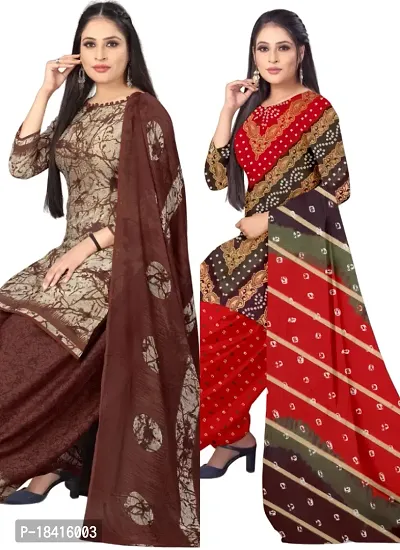 Beige  Multicolor Crepe Printed Dress Material with Dupatta For Women (Combo pack of 2)-thumb0