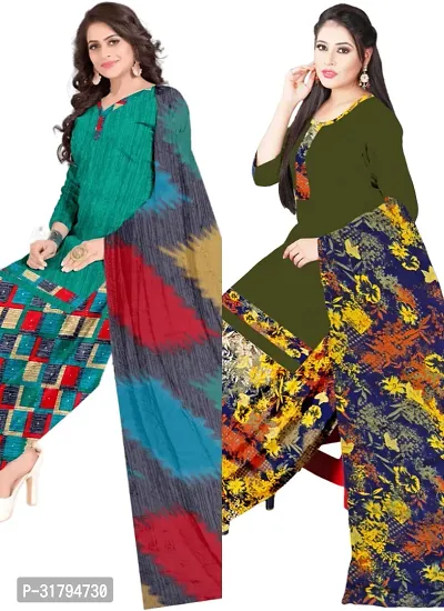 Elegant Multicoloured Cotton Printed Dress Material with Dupatta For Women (Combo Pack of 2)-thumb0