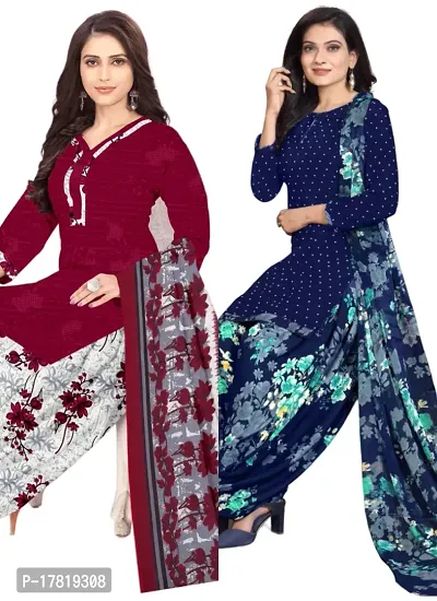 Elegant Multicoloured Crepe Digital Printed Dress Material with Dupatta For Women