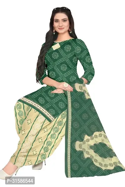 Elegant Green Cotton Blend Printed Dress Material with Dupatta For Women-thumb2