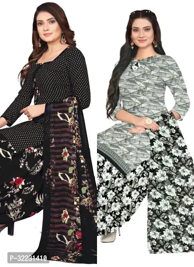 Elegant Multicoloured Cotton Printed Dress Material with Dupatta For Women (Combo Pack of 2)-thumb0