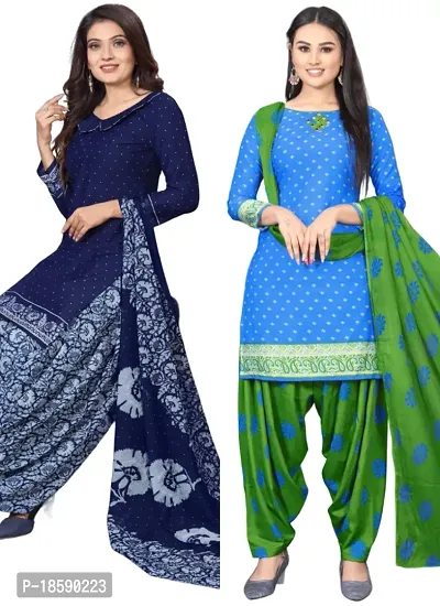 Navy Blue  Blue Crepe Printed Dress Material with Dupatta For Women (Combo pack of 2)-thumb0