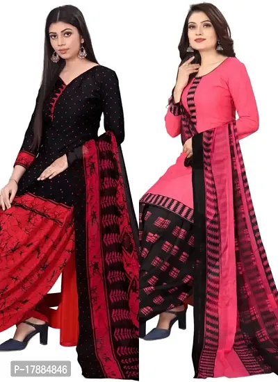 Black  Pink Crepe Printed Dress Material with Dupatta For Women (Combo pack of 2)