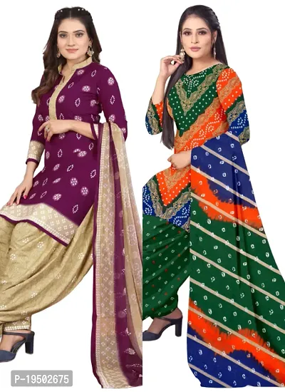 Purple  Multicolor Crepe Printed Dress Material with Dupatta For Women (Combo pack of 2)