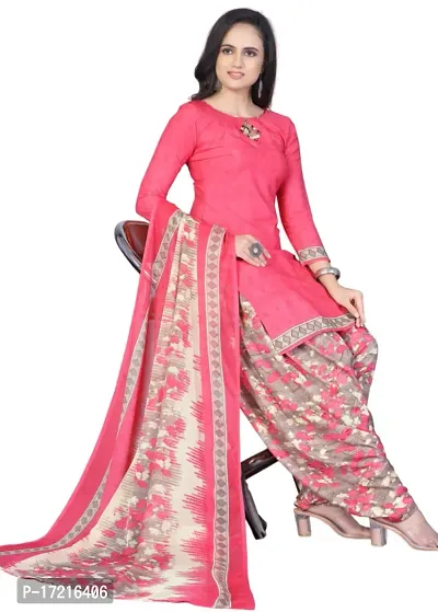 Elegant Pink Crepe Printed Dress Material with Dupatta For Women