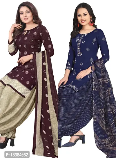 Wine  Navy Blue Crepe Printed Dress Material with Dupatta For Women (Combo pack of 2)