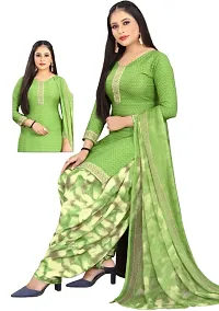 Pink  Green Crepe Printed Dress Material with Dupatta For Women (Combo pack of 2)-thumb2