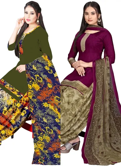 Stylish Cotton Blend Printed Unstitched Suits - Pack of 2