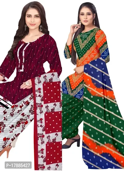 Maroon  Multicolor Crepe Printed Dress Material with Dupatta For Women (Combo pack of 2)