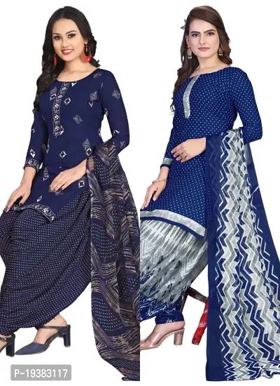 Navy Blue  Navy Blue Crepe Printed Dress Material with Dupatta For Women (Combo pack of 2)