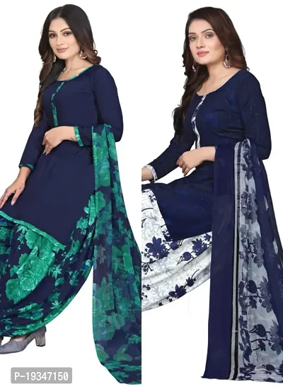 Blue  Navy Blue Crepe Printed Dress Material with Dupatta For Women (Combo pack of 2)