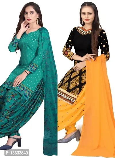 Teal  Black Crepe Printed Dress Material with Dupatta For Women (Combo pack of 2)-thumb0