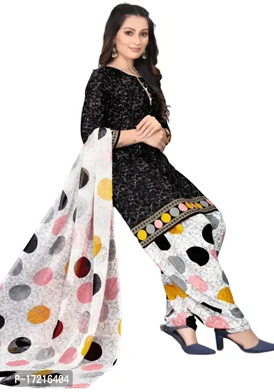 Elegant Black Crepe Printed Dress Material with Dupatta For Women