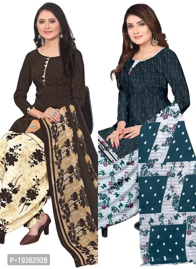 Brown  Multicolor Crepe Printed Dress Material with Dupatta For Women (Combo pack of 2)