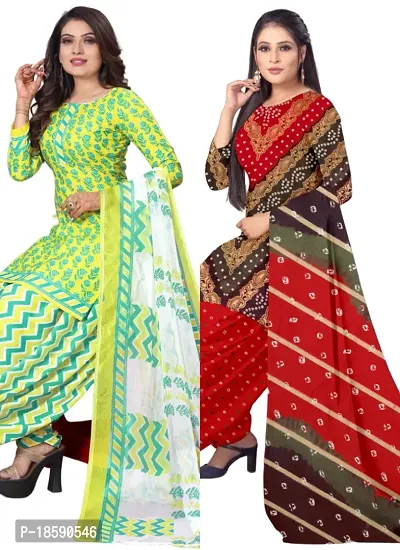 Yellow  Multicolor Crepe Printed Dress Material with Dupatta For Women (Combo pack of 2)