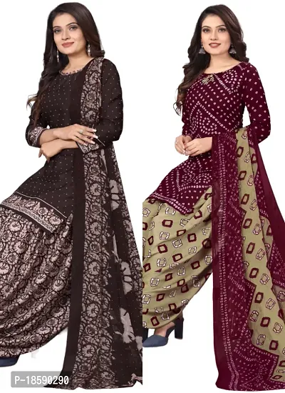 Brown  Maroon Crepe Printed Dress Material with Dupatta For Women (Combo pack of 2)