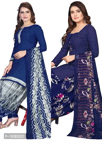 Navy Blue  Navy Blue Crepe Printed Dress Material with Dupatta For Women (Combo pack of 2)-thumb0