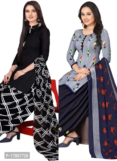 Black  Grey Crepe Printed Dress Material with Dupatta For Women (Combo pack of 2)