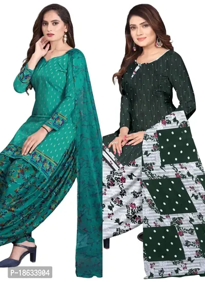 Teal  Green Crepe Printed Dress Material with Dupatta For Women (Combo pack of 2)-thumb0