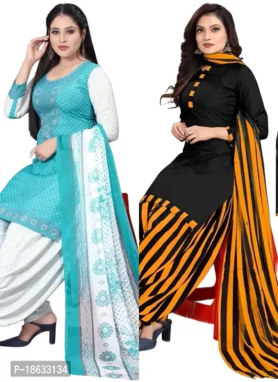 Sea Green  Black Crepe Printed Dress Material with Dupatta For Women (Combo pack of 2)