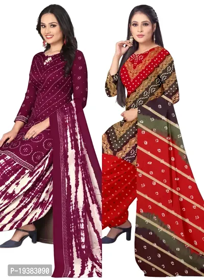 Maroon  Multicolor Crepe Printed Dress Material with Dupatta For Women (Combo pack of 2)