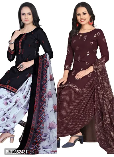 Navy Blue  Wine Crepe Printed Dress Material with Dupatta For Women (Combo pack of 2)