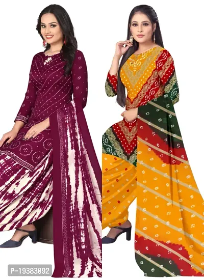 Maroon  Multicolor Crepe Printed Dress Material with Dupatta For Women (Combo pack of 2)-thumb0