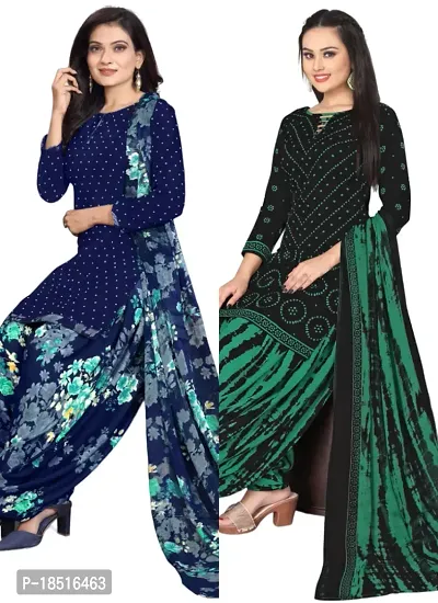 Navy Blue  Black Crepe Printed Dress Material with Dupatta For Women (Combo pack of 2)