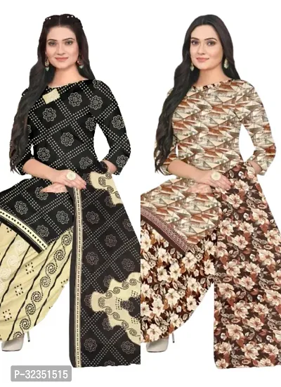 Elegant Multicoloured Cotton Printed Dress Material with Dupatta For Women (Combo Pack of 2)-thumb0