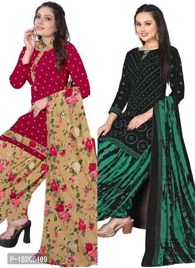 Red  Black Crepe Printed Dress Material with Dupatta For Women (Combo pack of 2)-thumb0