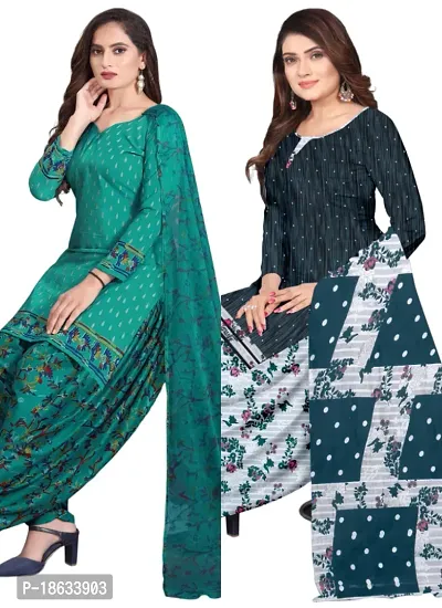 Teal  Multicolor Crepe Printed Dress Material with Dupatta For Women (Combo pack of 2)