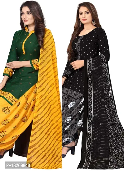 Green  Black Crepe Printed Dress Material with Dupatta For Women (Combo pack of 2)