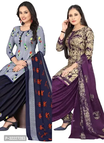 Elegant Multicoloured Cotton Printed Dress Material with Dupatta For Women (Combo Pack of 2)