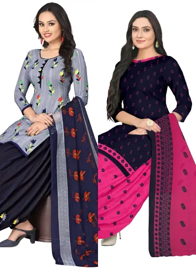 Stylish Cotton Printed Unstitched Suits - Pack of 2