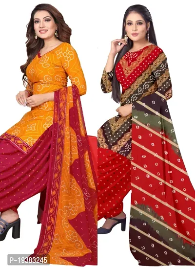 Orange  Multicolor Crepe Printed Dress Material with Dupatta For Women (Combo pack of 2)-thumb0